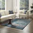 Modway Cynara Distressed Floral Vintage Medallion Area Rug - 5 ft W x 8 ft L - Silver Blue Teal/Beige-Tight Low Pile Weave