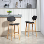 HOMCOM Counter Height Bar Stools with Solid Wood Legs - Natural/Black - 2 Pack-Padded seat and panels for comfort, with sleek, smooth faux leather upholstery
