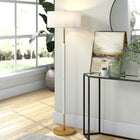 Hudson&Canal Simone 2-Light Floor Lamp with Fabric Shade - Matte White/Brass/White-Rated for two 100W incandescent bulbs - 9W LED bulbs, 23W fluorescent (CFL) bulbs, or 9W self-ballasted LED bulbs, E26-base bulbs, Bulbs not included