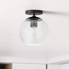 Hudson&Canal Bartlett 9" Wide Semi Flush Mount with Glass Shade - Matte Black/Clear-Handcrafted matte black finish is applied to the globe metal base