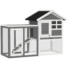 PawHut 49" Wooden Rabbit Hutch with Slant Roof and Run - Grey-Large rabbit hutch with outdoor run, ideal for rabbits, bunnies, and other small animals 