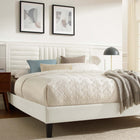 Modway Sofia Channel Tufted Performance Velvet Queen Platform Bed with Tapered Black Wood Legs - White-Wood Slat Support System
