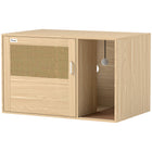 PawHut Cat Litter Box Enclosure with Rattan Door and Scratching Pad - Oak-Serves as cat litter box enclosure or stylish side table 