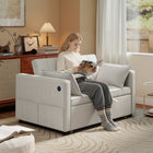 HOMCOM Pull Out Sleeper Sofa Bed with USB Charging and Adjustable Backrest - Beige-Smooth pull-out mechanism ensures easy conversion