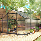 Outsunny Spacious Outdoor Polycarbonate Greenhouse - 8' x 16' x 7' - Swing door design for secure closure
 