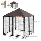 PawHut Outdoor Welded Wire Steel Fence Dog Kennel - 4.6' x 4.6' x 5' - Black-Lockable design to ensure dog safe 