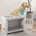 PawHut Xlarge Raised Dog Bowl Stand with 2 Stainless Steel Bowls and Storage - White-Colour: White 