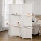 HOMCOM 4 Panel Freestanding Room Divider with Shelves for Indoor Bedroom Office - White-Two long panel shelves, each separated into three
