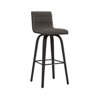 Armen Living Vienna 30" Bar Height Swivel Bar Stool in Black Wood Finish with Grey Faux Leather-The wonderful full 360-degree swivel function allows for maximum mobility. The smooth glide swivel function allows you to change directions with ease, making this your new favorite seat in your home.