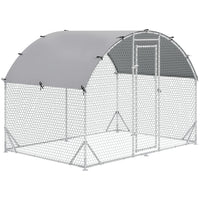 PawHut Galvanized Large Metal Chicken Coop Cage - 9.2' x 6.2' x 6.5' - Silver-Shady roof keeps pets cool, dry, comfortable, and protected from the rain and UV rays 