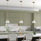 Hudson&Canal Elodie 8" Wide Pendant with Metal Shade - Matte White/Brass/Matte White-Rated for one 60W incandescent bulb - 9W LED bulb, 13W fluorescent (CFL) bulb, or 9W self-ballasted LED bulb, E26-base bulb, Bulb not included