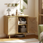 HOMCOM Boho 31.5" L Sideboard Buffet Cabinet with Handwoven Paper Rope Doors - Oak-Doors wrapped in hand-woven paper rope create a unique Bohemian style for your home decor