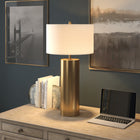 Hudson&Canal York 29.5" Tall Table Lamp with Fabric Shade - Brass/White-Includes a 6 ft. cord with rotary socket switch