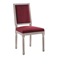 Modway Court French Vintage Performance Velvet Dining Side Chair - Natural/Maroon-Vintage French Dining Side Chair