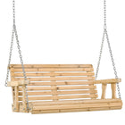Outsunny 2-Seater Porch Swing with Cup Holder & Chains for Garden Yard - Natural-Perfect for patio, garden, backyard, and other outdoor living space

