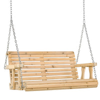 Outsunny 2-Seater Porch Swing with Cup Holder & Chains for Garden Yard - Natural-Perfect for patio, garden, backyard, and other outdoor living space

