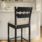Modway Jax Oak Wood Bar Stool With Wavy Razor Back and Cushion - Black Oatmeal Stripe-Non-Marking Foot Pads