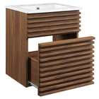 Modway Render 18" Wall-Mount Bathroom Vanity - Walnut/White-Full-Extension Drawer