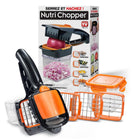 Bell+Howell Nutrichopper Multi-Purpose Food Chopper-4 DIFFERENT CUTS It has 3 different stainless-steel blade attachments, combining to provide 4 different cuts, the thick slices, thin slices, cubes or sticks and wedges. NOTE: Cuber is acquired when you combine the two slicing blades together.