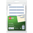 Avery Permanent File Folder Labels, 3-1/2" x 1/3", Blue Bar, 70 Pack (2325)-Make file folders stand out with a professional look. These Print or Write File Folder Labels feature a strip of eye-catching colour at the top to make it even easier to find just the folder you're looking for and are great for colour coding.