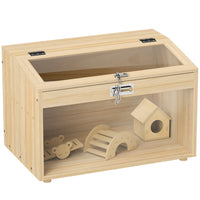 PawHut Hamster Cage with Hut, Seesaw & Ladder - Natural Wood-Spacious design expands hamster living area for comfort