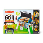 Melissa & Doug Deluxe Grill & Pizza Oven Playset-Grill includes built-in timer, dials to raise and lower "flames," a smoker box with chimney for play wood chips, movable utensil rack, side burner, storage shelf, lid with safety-close hinge; removable thermometer can press into holes in wooden play food to test if they are "done"
