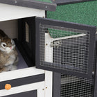 PawHut Outdoor Rabbit Hutch with Double Runs and Tray - White/Green-Asphalt roof protects your pets from sun and rain 