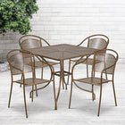 35.5'' Square Gold Indoor-Outdoor Steel Patio Table Set with 4 Round Back Chairs [CO-35SQ-03CHR4-GD-GG]-Gold Powder Coat Finish