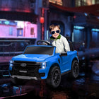 Qaba Ford Ranger Licensed 12V Ride on Car with Rear Storage - Blue-Rear storage compartment for hauling toys 