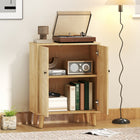 HOMCOM 23.6" L Vintage Storage Cabinet with Shelf - Chevron Doors - Natural Wood-The anti-slip foot pads can protect your floor from scratches