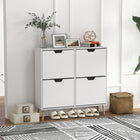 HOMCOM Shoe Cabinet with 4 Flip Drawers - White-Four flip drawers are easy to open and close