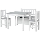 Qaba 4-Piece Kids Wood Table & Chair Bench Set - Grey & White-Suitable for your kids' bedroom, playroom, or the living room
