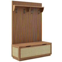 Modway Soma Fluted 3-in-1 Hall Tree with Storage Bench & Coat Rack - Walnut-3-in-1 Hall Tree with Rattan Bench, Shoe Storage and Coat Rack