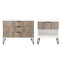 Manhattan Comfort DUMBO Modern 1-Drawer Nightstand and 3-Drawer Dresser Set - White/Rustic Grey-Modern-Contemporary with a taste of Glam Bedroom Dresser Set. Includes 1 Standard Dresser and 1 Nightstand 1.0.