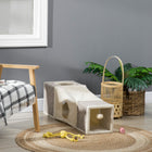 PawHut 39" Plush Cat Tunnel with Two Caves and Hanging Ball - Cream White-Multiple entrances allow cats to pass through freely 