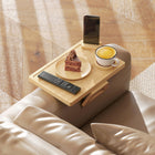 HOMCOM Couch Arm Tray with 360° Rotating Phone Holder - Natural Wood-Strong clamps and an anti-slip grip prevent spills on most sofa arms