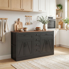 HOMCOM 55" Farmhouse Sideboard Buffet Cabinet with Barn Doors & Drawers - Black-Bring farmhouse charm to your kitchen with barn doors and vintage handles