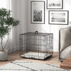 PawHut 24" L Folding Metal Dog Crate with 2 Doors, Removable Tray and Soft Cushion - Black-Washable soft cushion for added comfort 