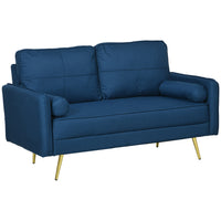 HOMCOM 56" Loveseat Sofa with Cushions and Pillows - Blue-2-seater couch for small spaces