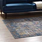Modway Minu Distressed Floral Lattice Area Rug - 5 ft W x 8 ft L - Blue Grey Yellow/Orange-Gripping Grooved Rubber Underside 