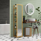 HOMCOM Full Length Mirror with Shelf Bamboo Frame - 13.8" W x 66.1" H - Brown-Painted bamboo frame is stylish and reliable 
