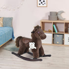Qaba Kids Plush Rocking Horse with Wooden Rockers - Brown-Solid steel frame to keep the shape 