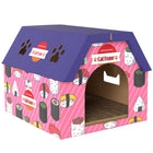 PawHut 2-in-1 Cat Scratcher House with Scratching Pad and Grass - Pink-Combines cat house and scratcher, offers play and cozy resting space 
