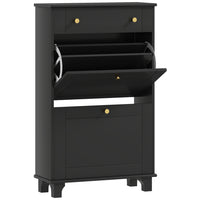 HOMCOM Narrow Shoe Cabinet with 2 Flip Drawers for Storage - Black-Modern style, solid colour finish and gold handles enhance aesthetic appeal