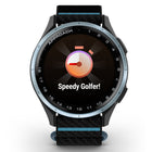 Garmin Approach J1 Smartwatch - Cloud Blue Aluminum Bezel with Black/Azure ComfortFit Fabric Band-Keep score: Easily record scores directly on the Approach J1 watch after every hole