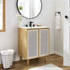 Modway Calla 24" Perforated Metal Bathroom Vanity - White/Oak-Adjustable Foot Levelers
