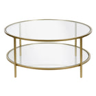 Hudson&Canal Sivil 36"W Round Coffee Table with Glass Top - Brass-A modern contemporary design for your living room, den, and more