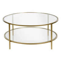 Hudson&Canal Sivil 36"W Round Coffee Table with Glass Top - Brass-A modern contemporary design for your living room, den, and more