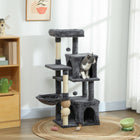 PawHut 42" Multi-Level Cat Tree Tower with 2 Condos and Hammock - Dark Grey-Includes sisal scratching posts and balls, saving your furniture from claws 