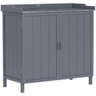 Outsunny Garden Storage Cabinet with Galvanized Top & Shelf-This garden storage cabinet serves as a handy work table or tool cabinet  
